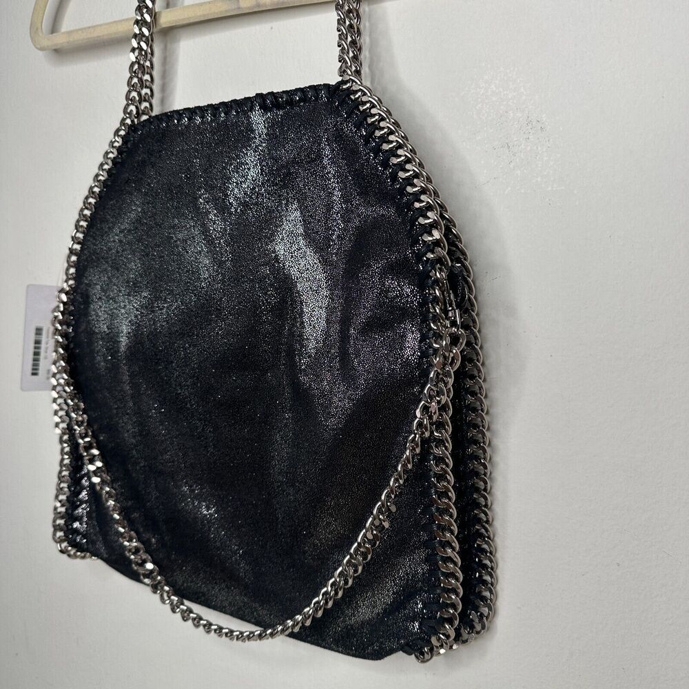 NWT Chic Fabella Style Tote Black Silver Metal Chain Leatherette Zip Snap